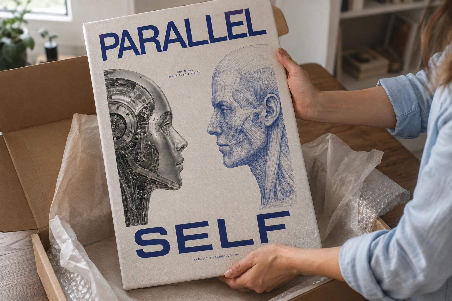 Protective canvas packaging, illustrated with Parallel Self