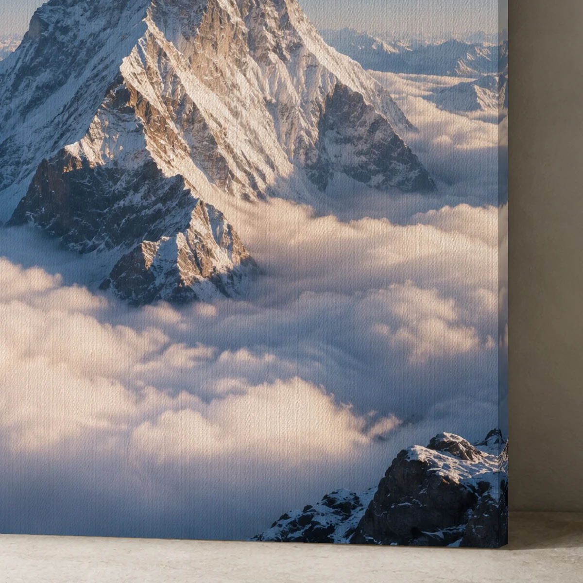 Above the Noise canvas surface and wrapped edge in a studio detail photograph