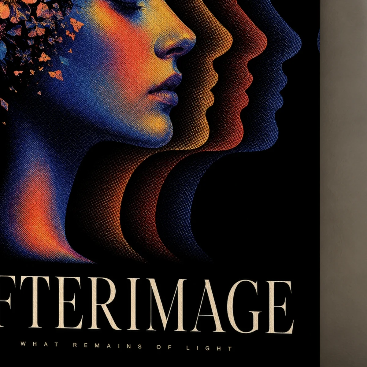 Afterimage canvas surface and wrapped edge in a studio detail photograph