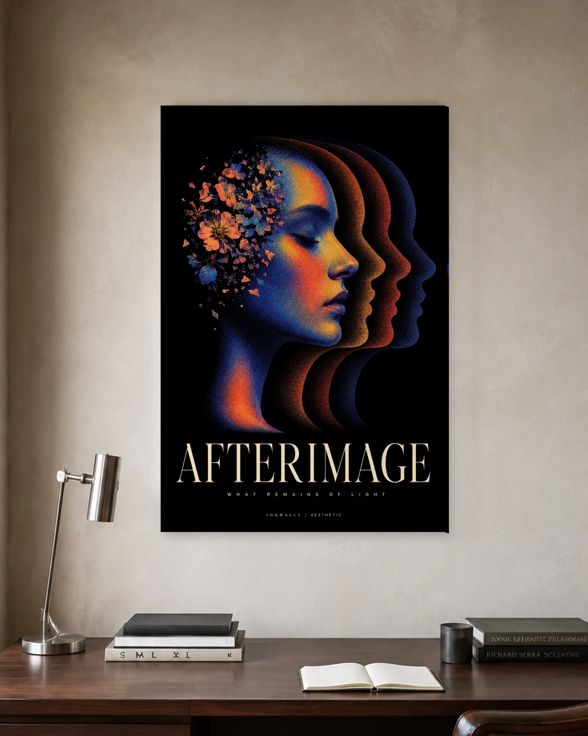 Afterimage stretched canvas in a considered home office