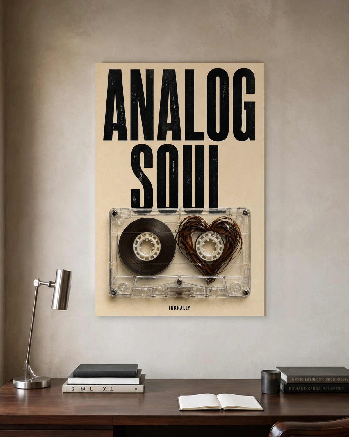 Analog Soul stretched canvas in a considered home office