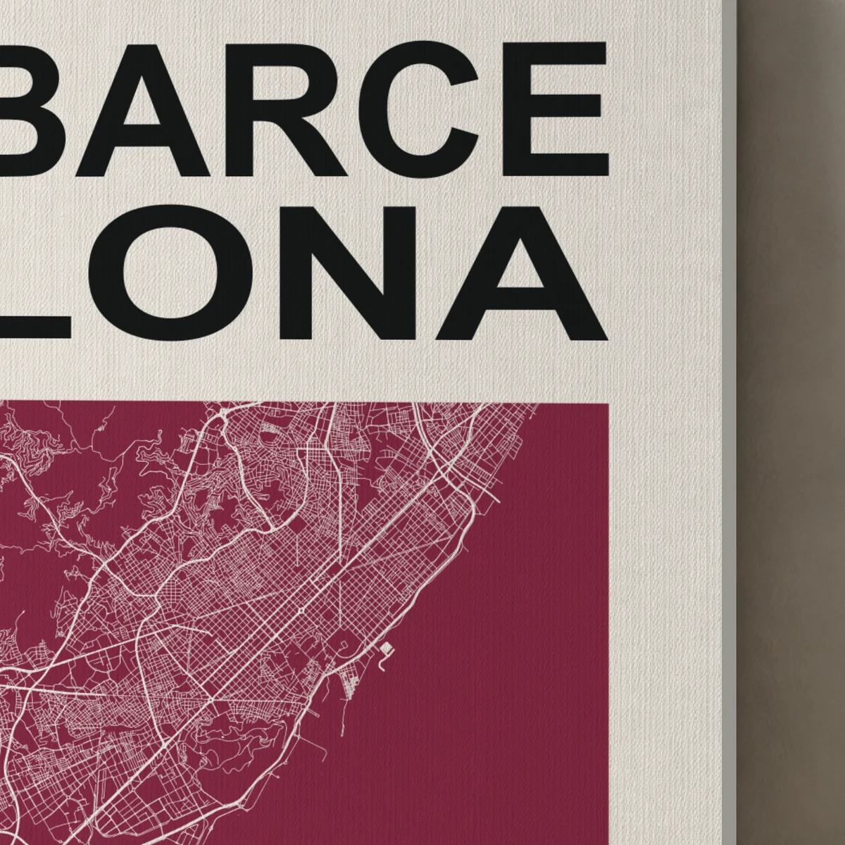 Barcelona / City Field canvas surface and wrapped edge in a studio detail photograph
