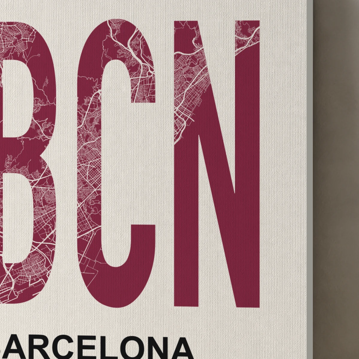 Barcelona / Urban Index canvas surface and wrapped edge in a studio detail photograph