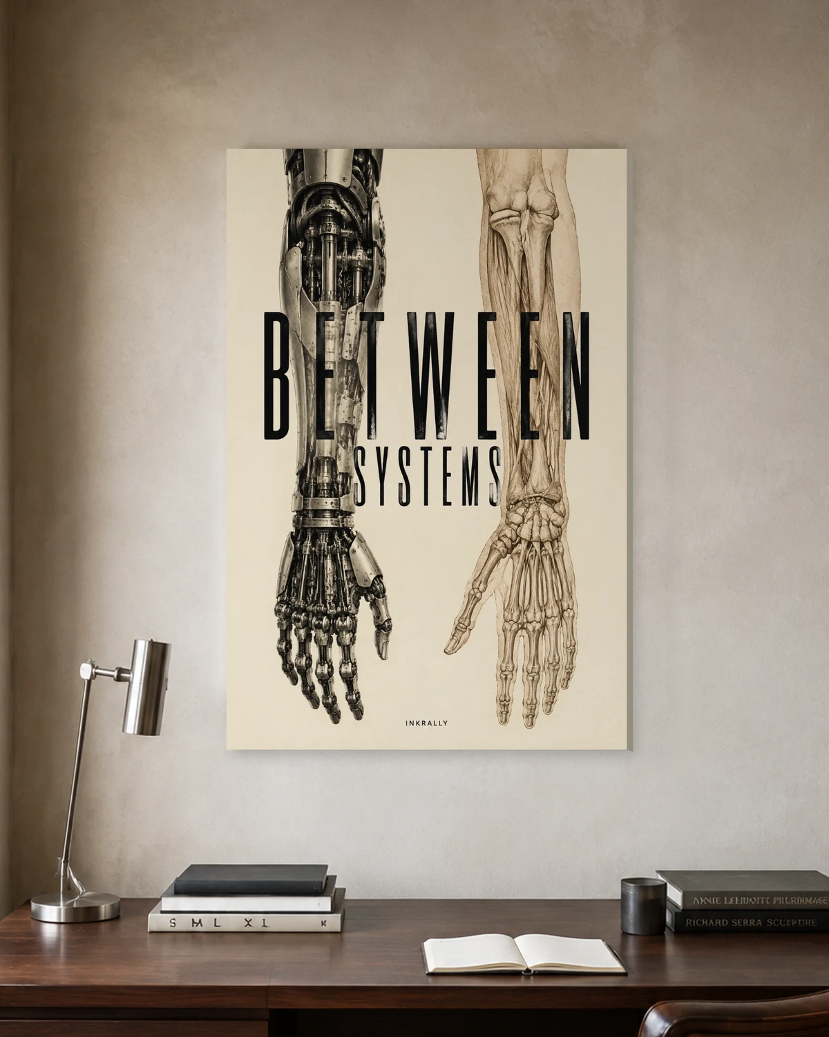 Between Systems stretched canvas in a considered home office