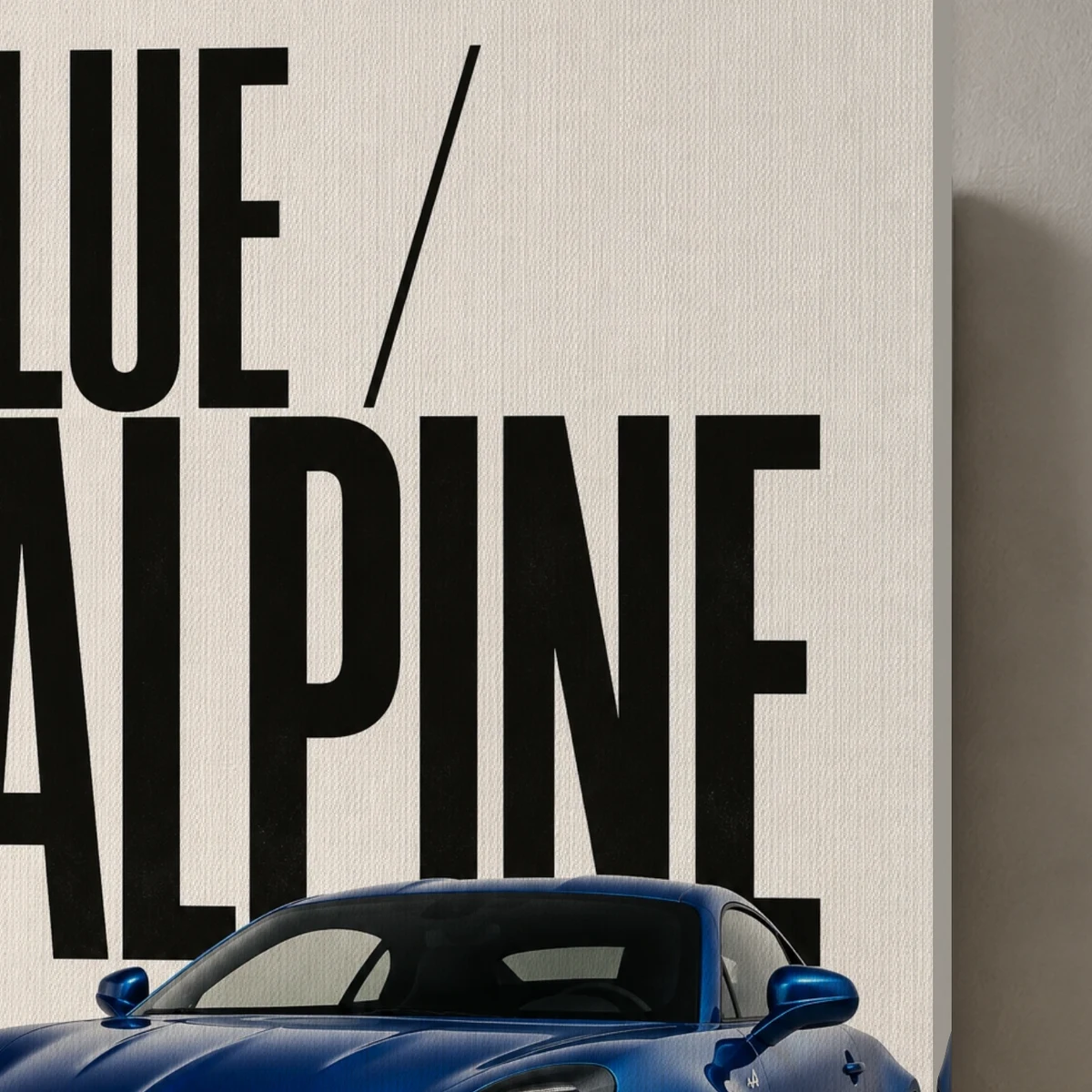 Blue Alpine canvas surface and wrapped edge in a studio detail photograph