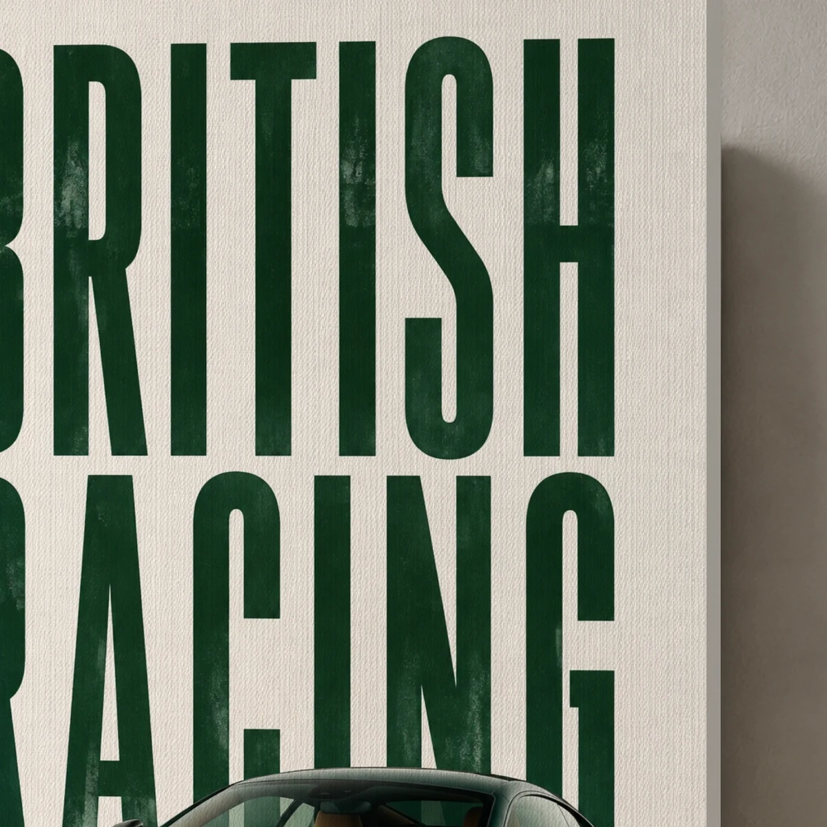 British Racing canvas surface and wrapped edge in a studio detail photograph