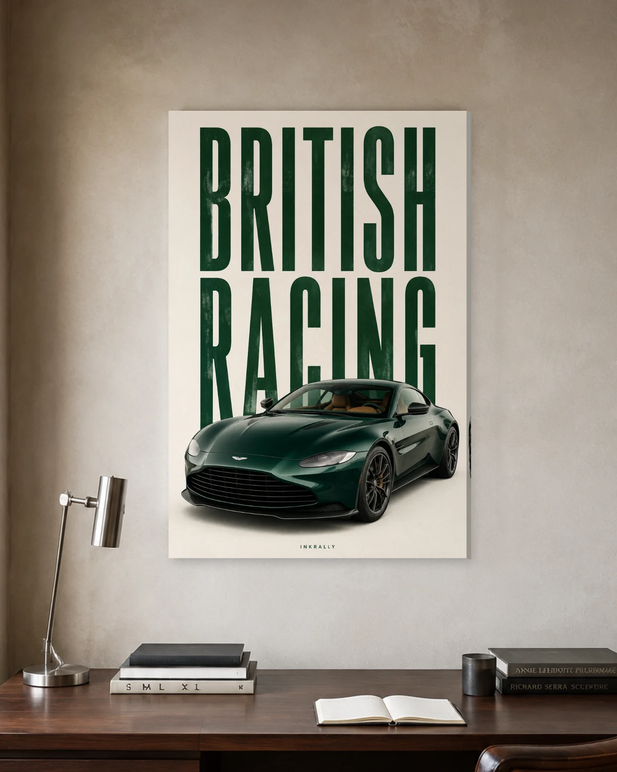 British Racing stretched canvas in a considered home office