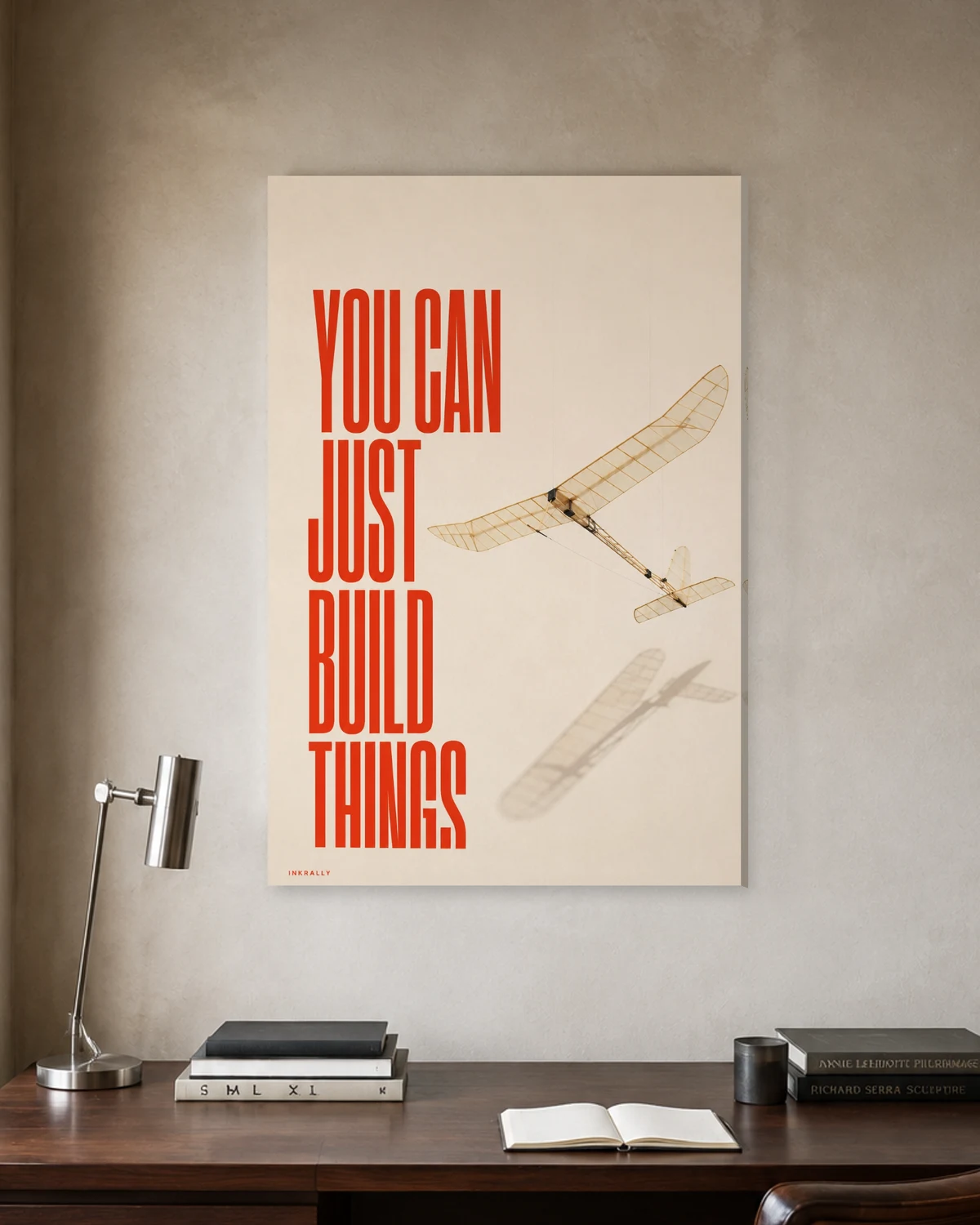 Build Things / First Flight stretched canvas in a considered home office