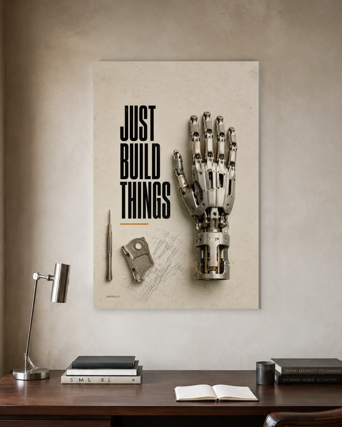 Build Things / Workbench stretched canvas in a considered home office