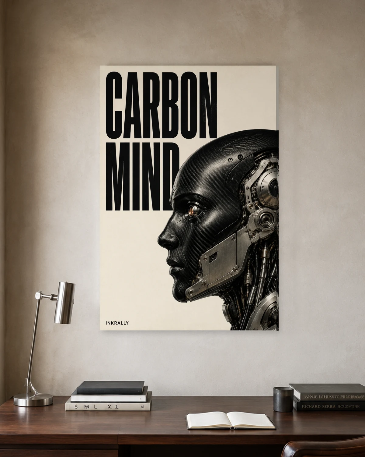 Carbon Mind stretched canvas in a considered home office