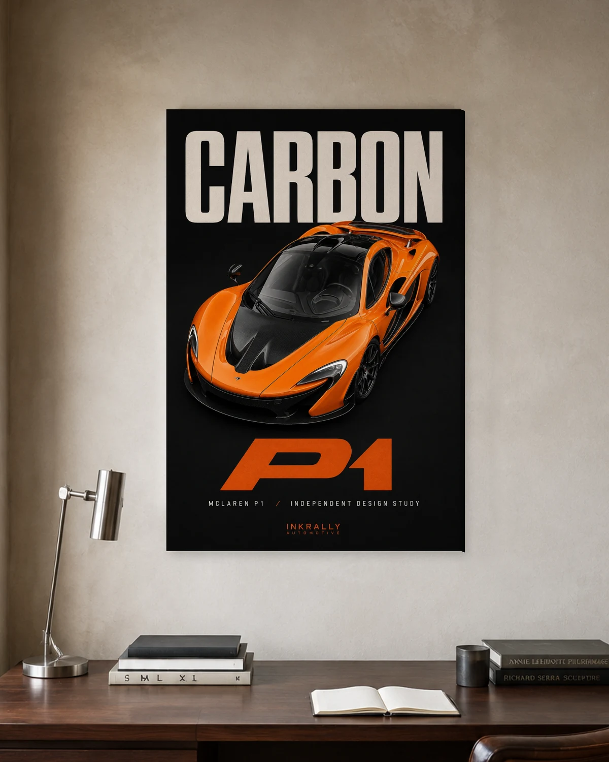 Carbon P1 stretched canvas in a considered home office
