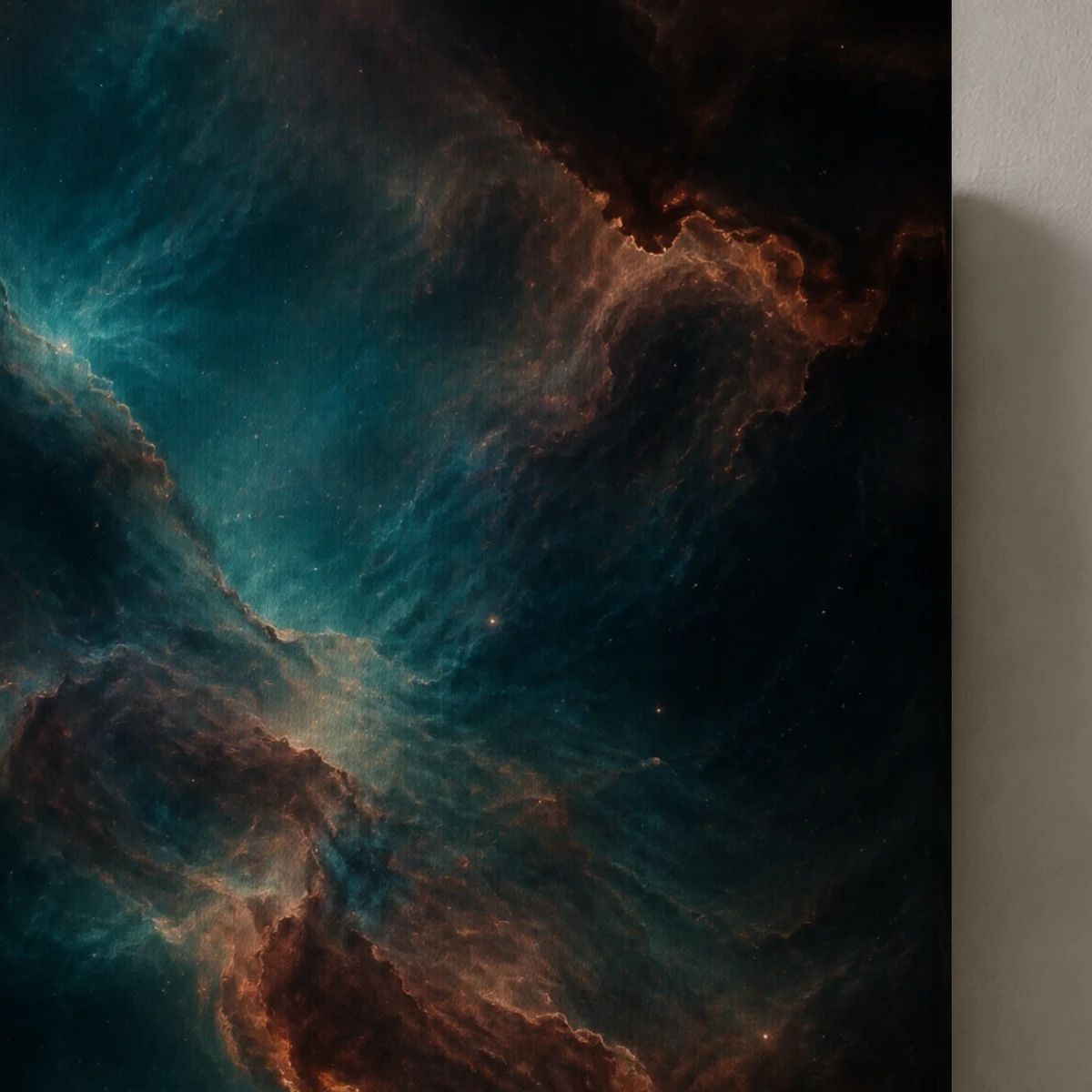 Celestial Drift canvas surface and wrapped edge in a studio detail photograph