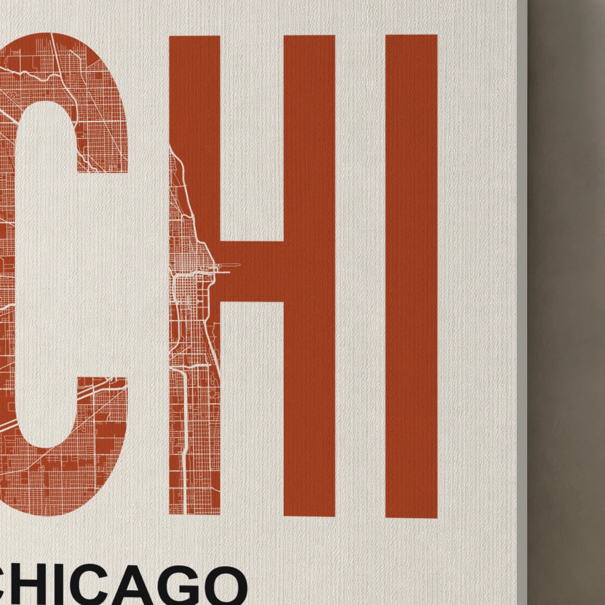 Chicago / Urban Index canvas surface and wrapped edge in a studio detail photograph