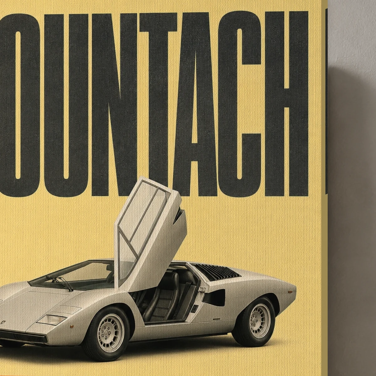Countach Era canvas surface and wrapped edge in a studio detail photograph