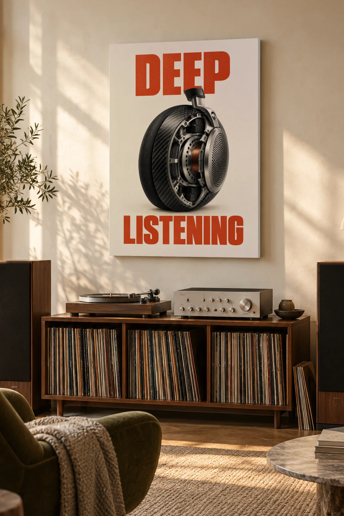 Deep Listening — A considered listening room with warm natural light