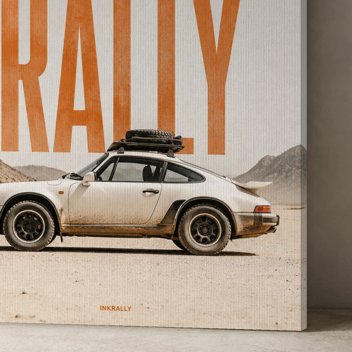 Desert Rally canvas surface and wrapped edge in a studio detail photograph