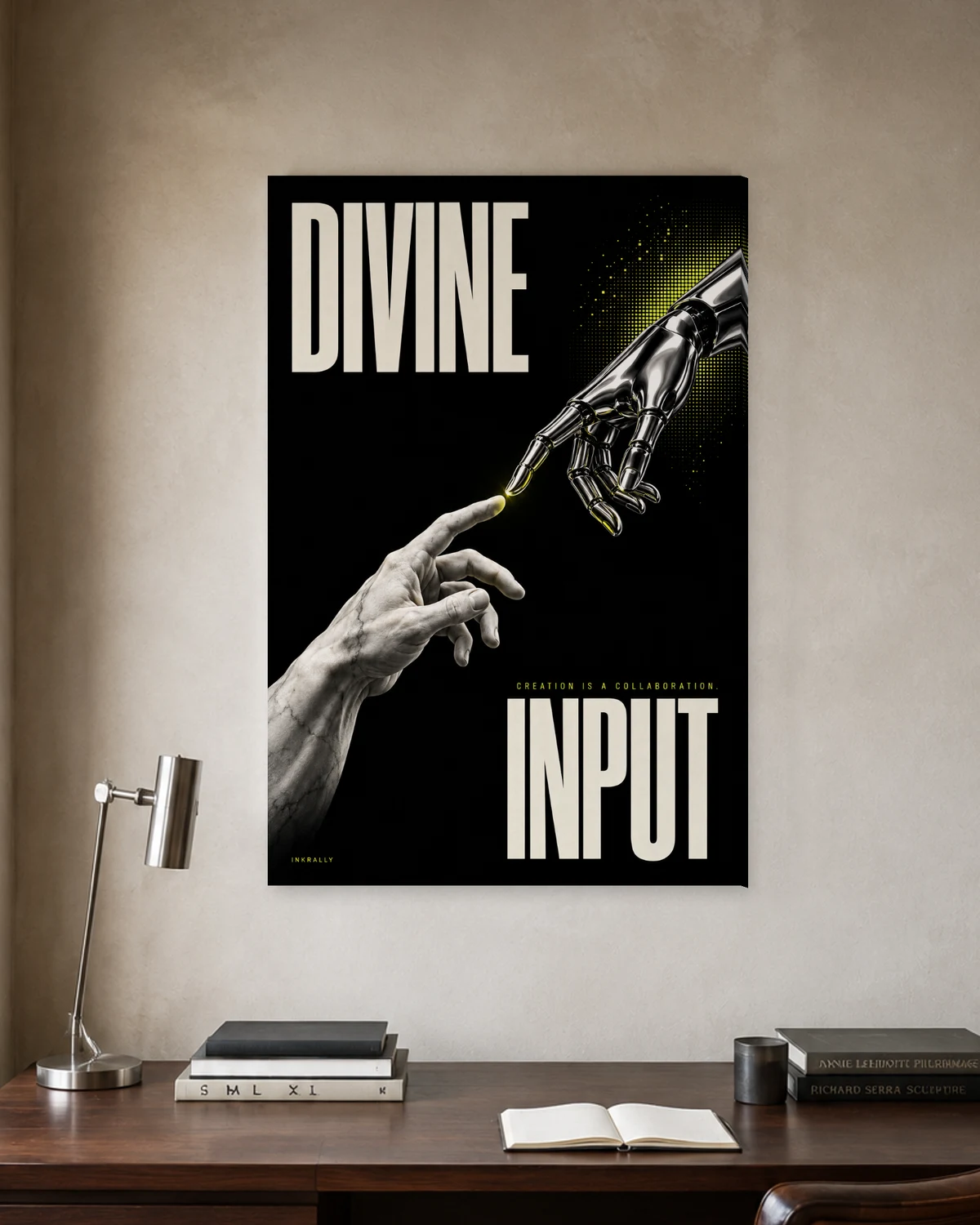 Divine Input stretched canvas in a considered home office