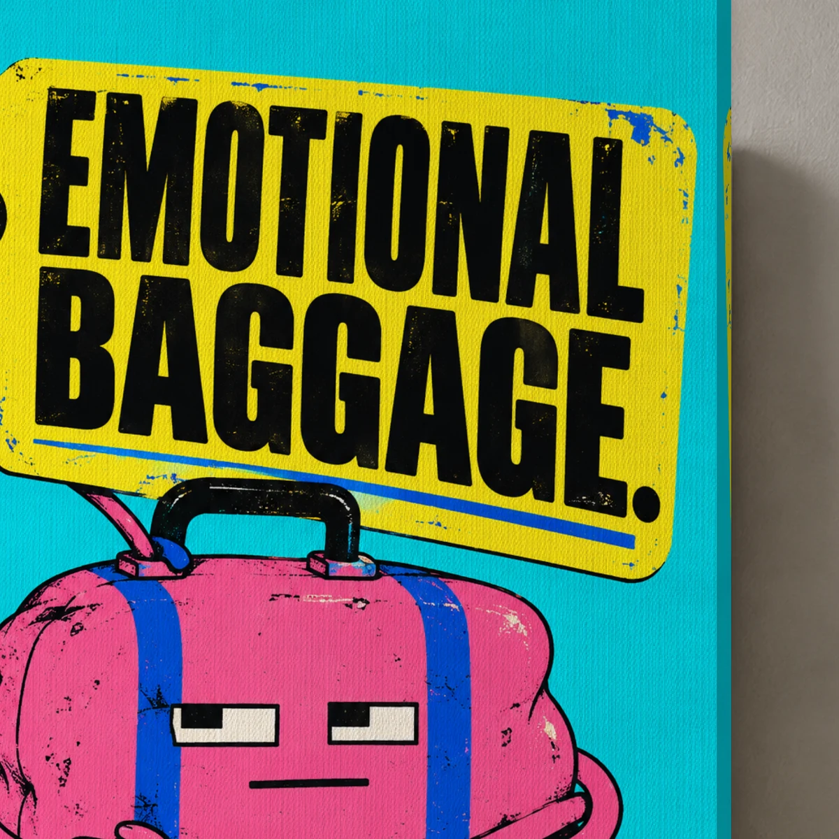 Emotional Baggage canvas surface and wrapped edge in a studio detail photograph