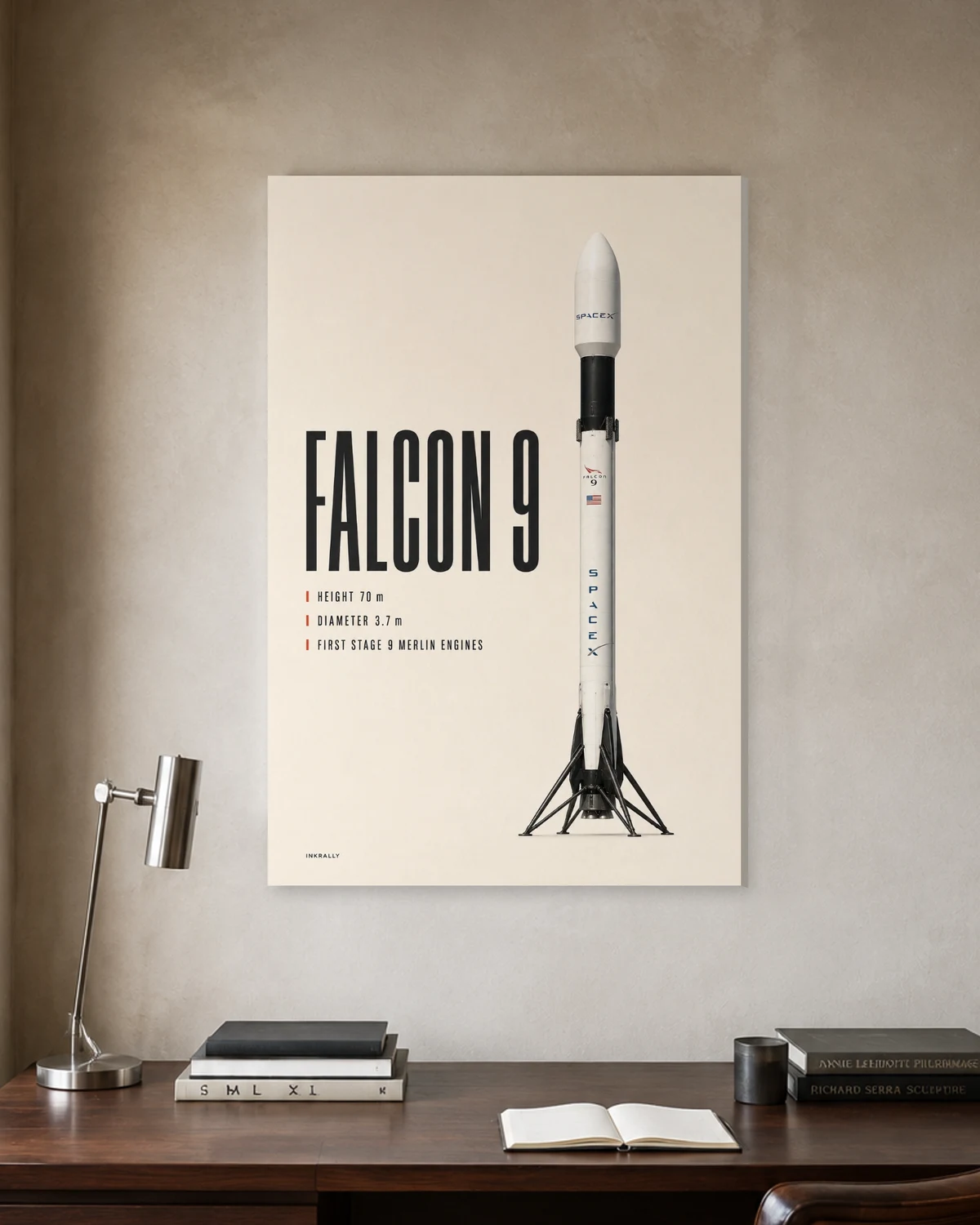 Falcon 9 / Flight Spec stretched canvas in a considered home office