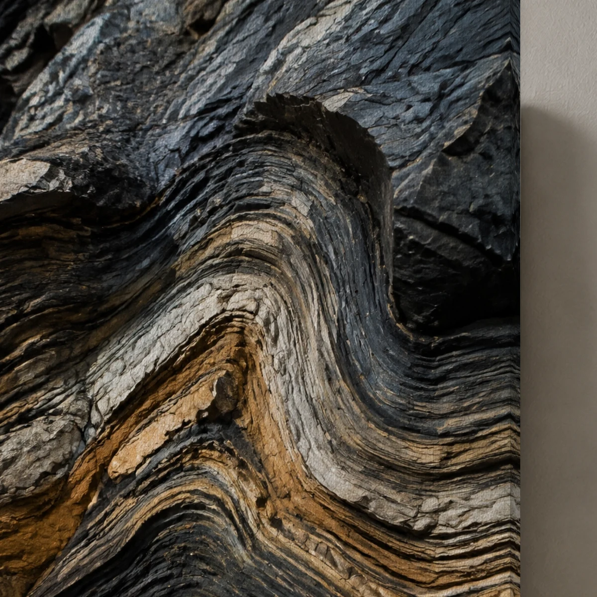 Fault Lines canvas surface and wrapped edge in a studio detail photograph
