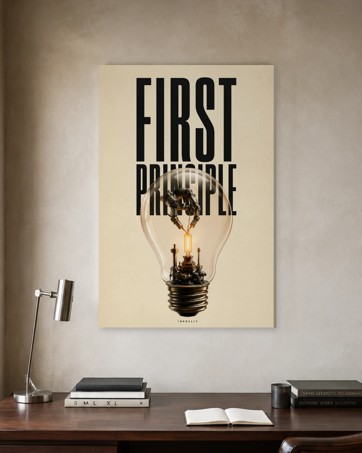 First Principle stretched canvas in a considered home office