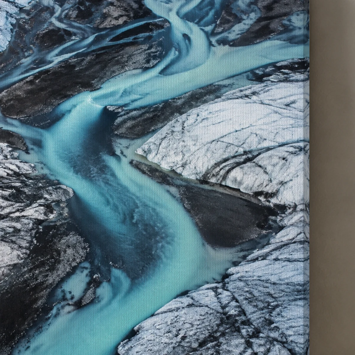 Glacial Script canvas surface and wrapped edge in a studio detail photograph