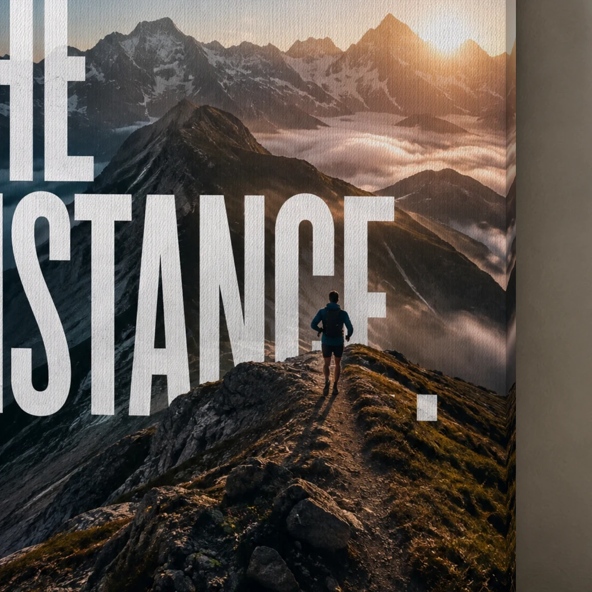 Go the Distance canvas surface and wrapped edge in a studio detail photograph