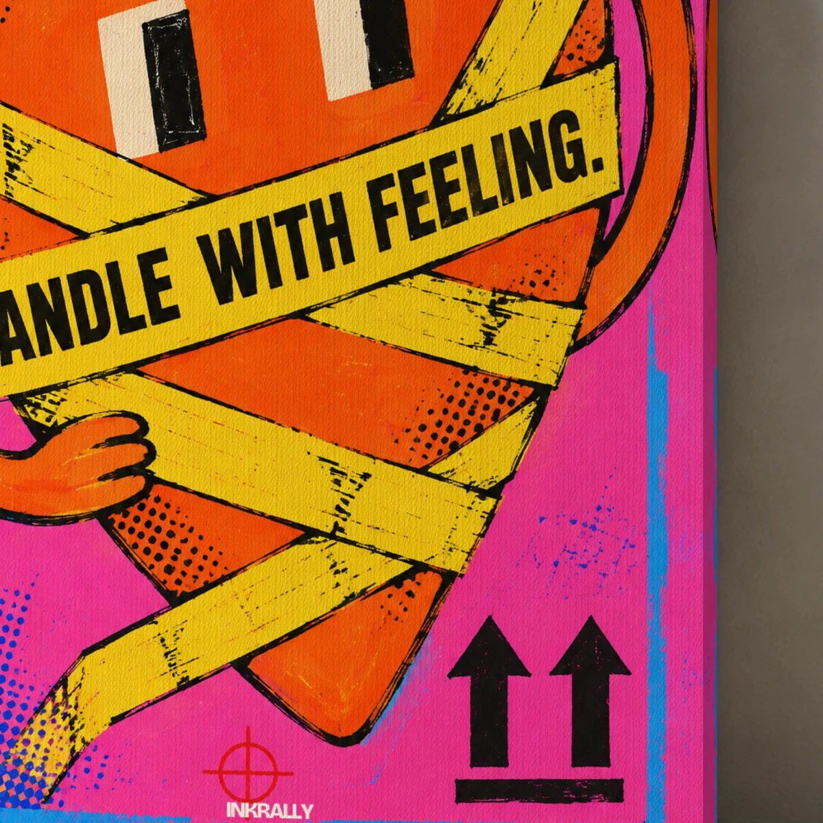 Handle With Feeling canvas surface and wrapped edge in a studio detail photograph