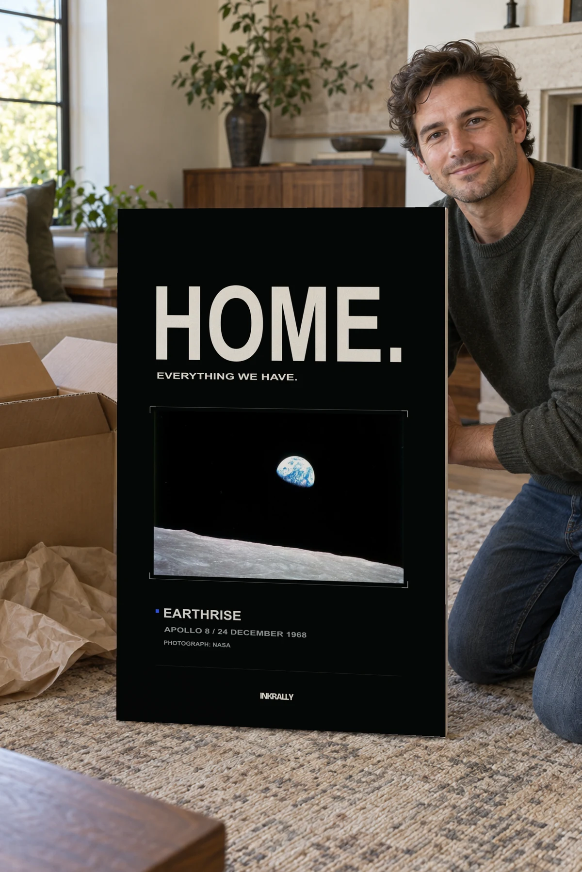 Home / Everything We Have stretched canvas shown after unpacking in a naturally lit home