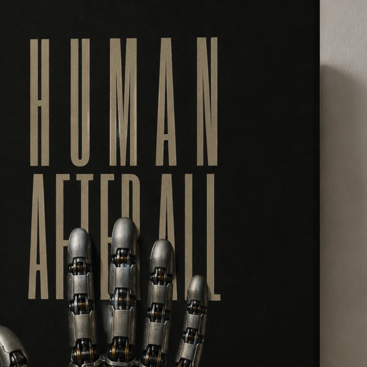 Human After All canvas surface and wrapped edge in a studio detail photograph