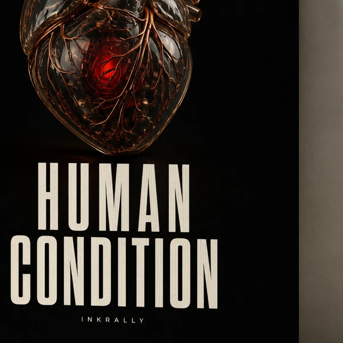 Human Condition canvas surface and wrapped edge in a studio detail photograph