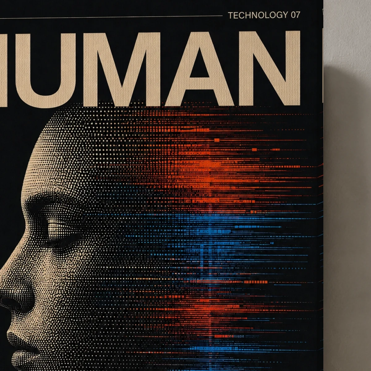 Human Frequency canvas surface and wrapped edge in a studio detail photograph
