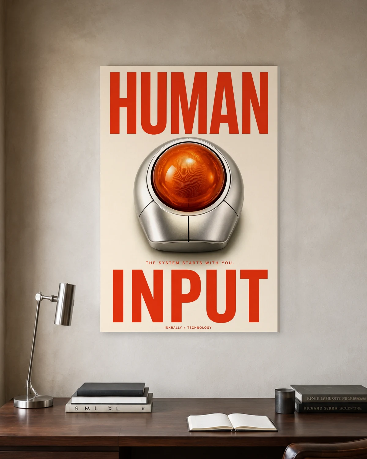 Human Input stretched canvas in a considered home office