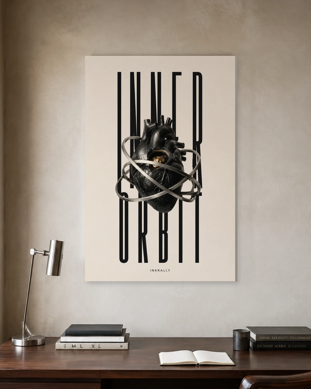 Inner Orbit stretched canvas in a considered home office