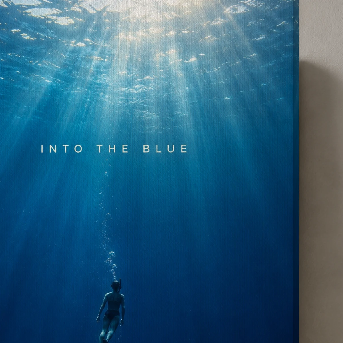 Into The Blue canvas surface and wrapped edge in a studio detail photograph