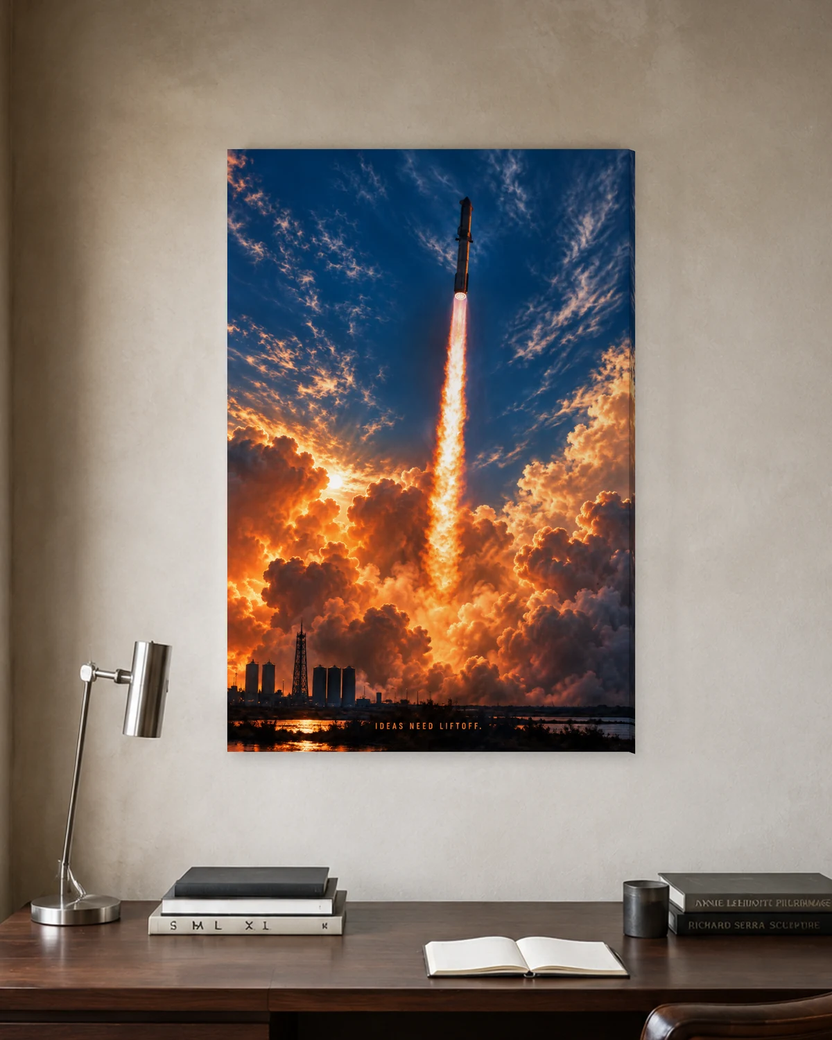 Just Build Things / Cinematic stretched canvas in a considered home office