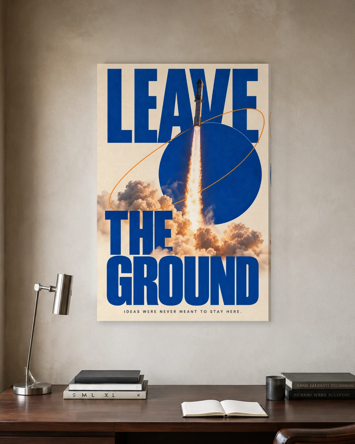 Leave the Ground / Cinematic stretched canvas in a considered home office