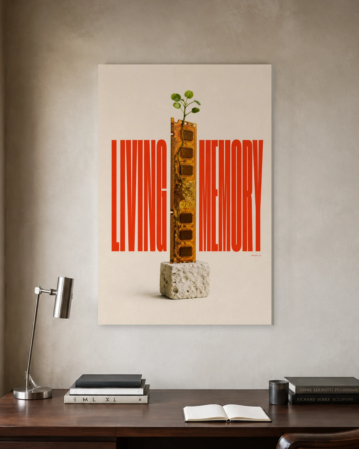 Living Memory stretched canvas in a considered home office
