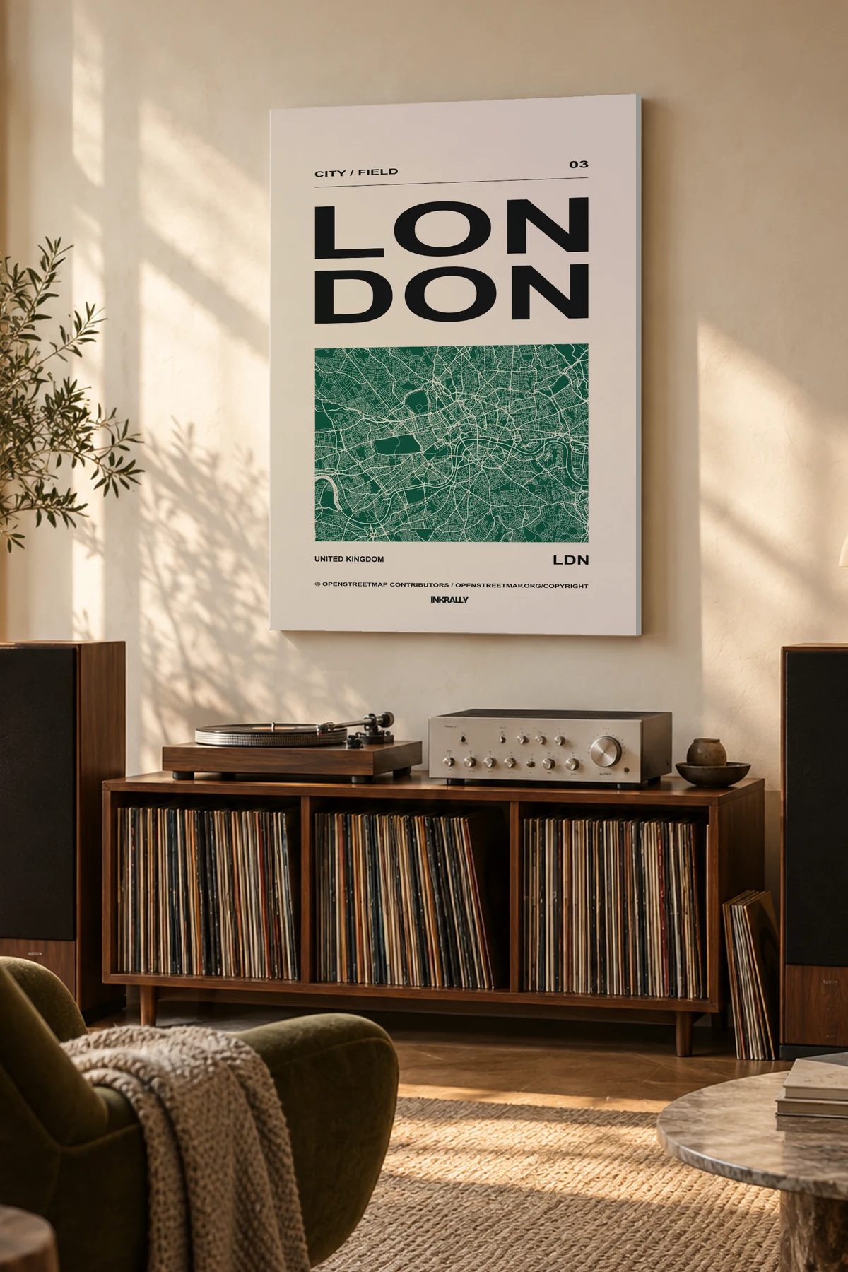London / City Field — A considered listening room with warm natural light