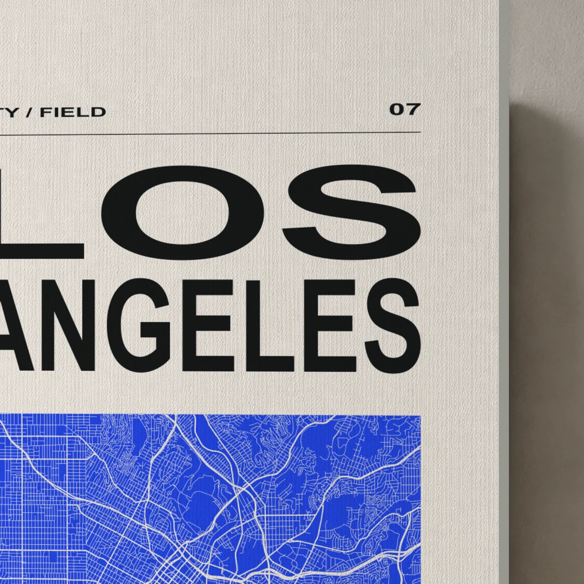 Los Angeles / City Field canvas surface and wrapped edge in a studio detail photograph