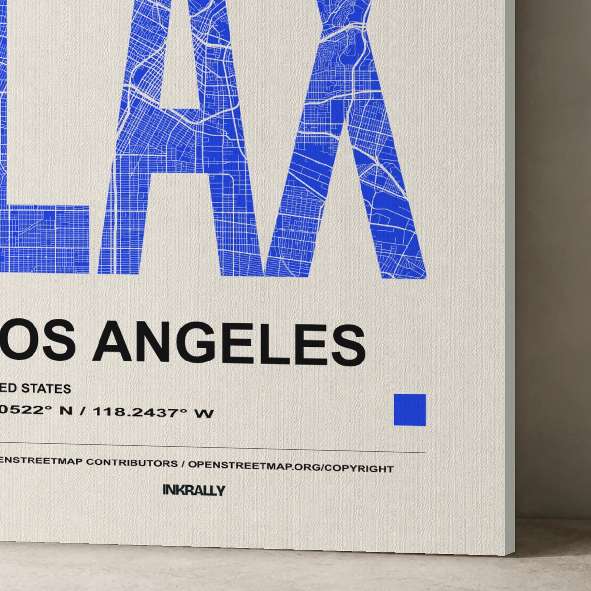 Los Angeles / Urban Index canvas surface and wrapped edge in a studio detail photograph