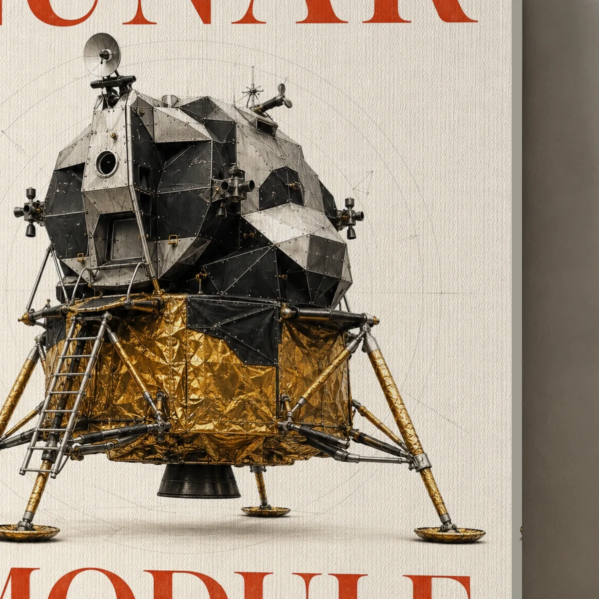 Lunar Module canvas surface and wrapped edge in a studio detail photograph