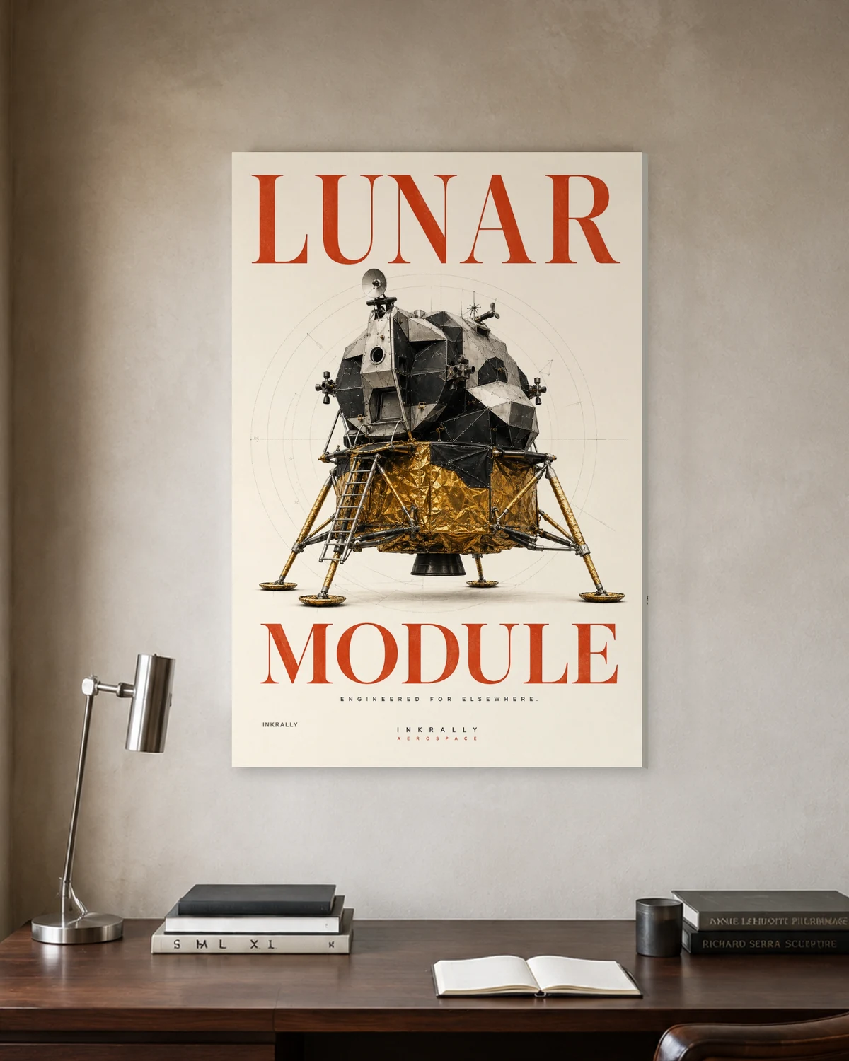 Lunar Module stretched canvas in a considered home office