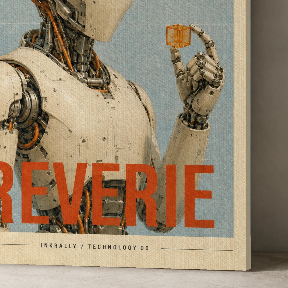 Machine Reverie canvas surface and wrapped edge in a studio detail photograph