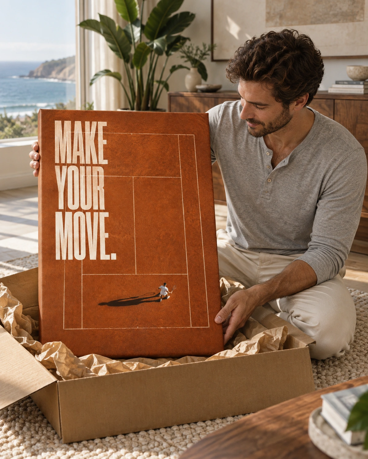 make your move stretched canvas being unpacked at home