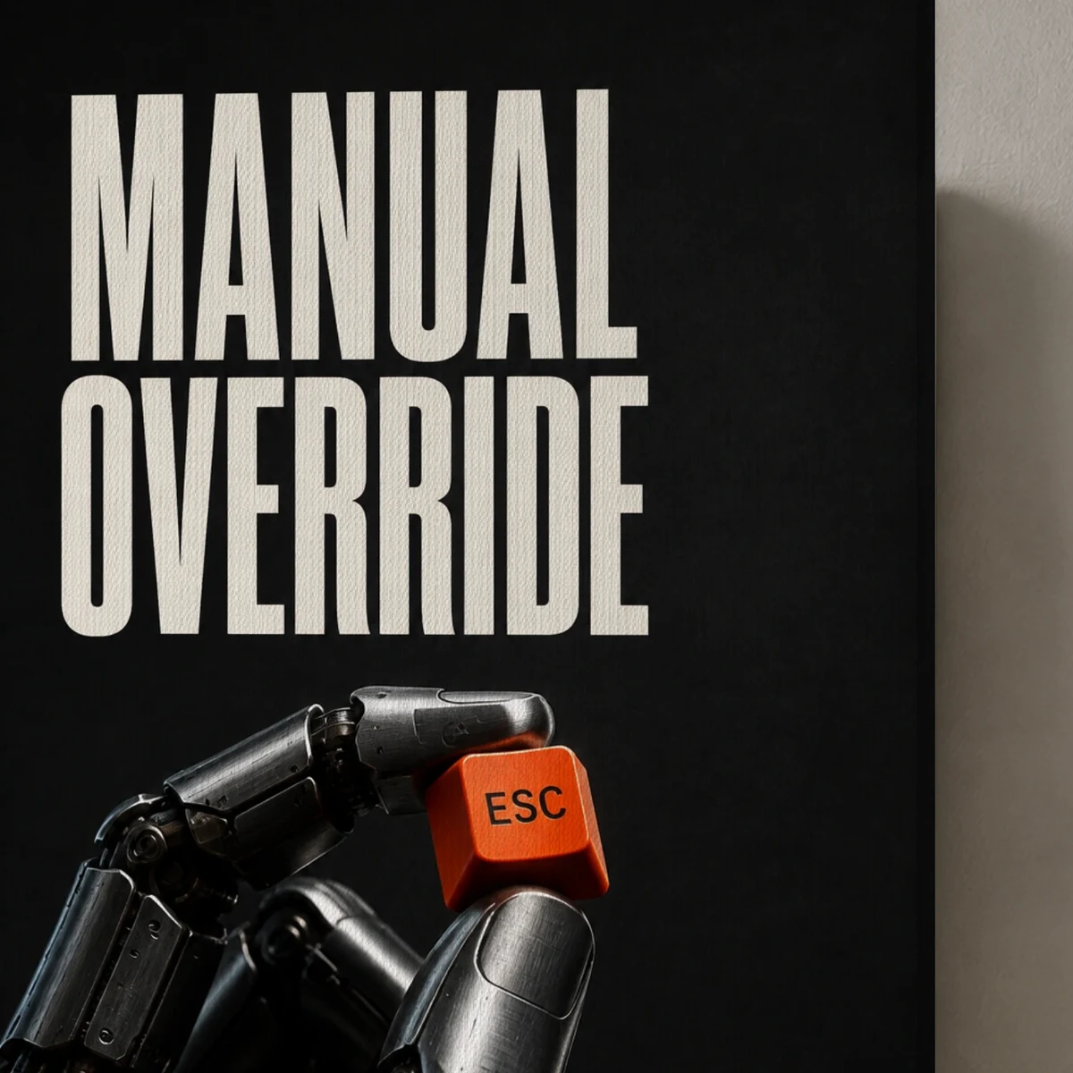 Manual Override canvas surface and wrapped edge in a studio detail photograph