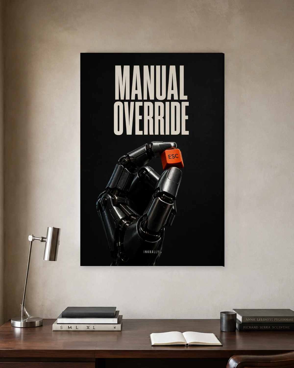 Manual Override stretched canvas in a considered home office