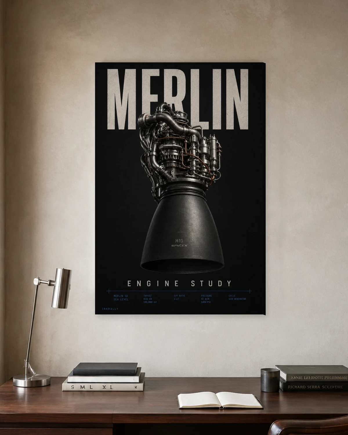 Merlin Study stretched canvas in a considered home office