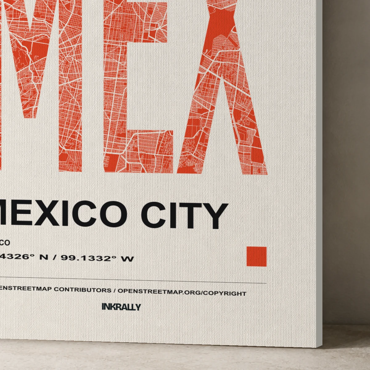 Mexico City / Urban Index canvas surface and wrapped edge in a studio detail photograph