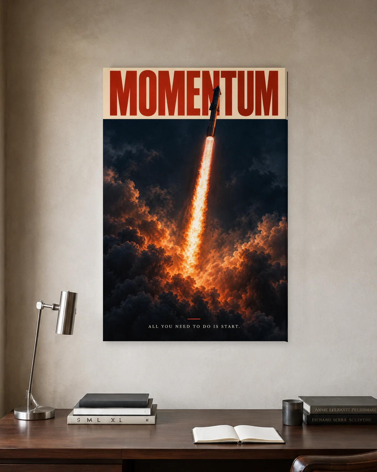 Momentum / Cinematic stretched canvas in a considered home office
